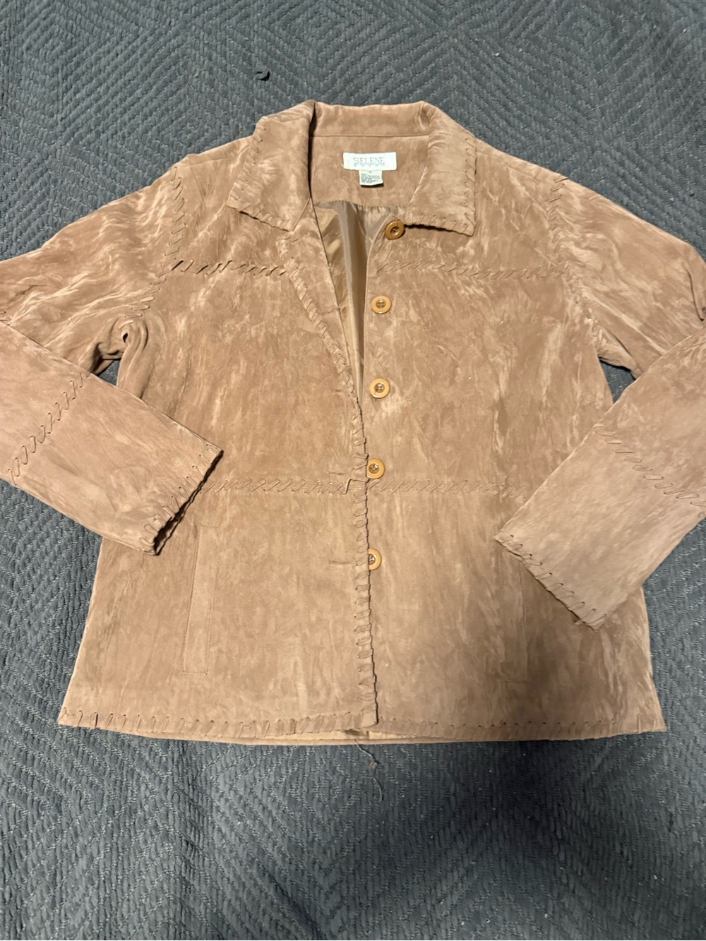 Vintage Women's Taupe Button-Front Suede Jacket